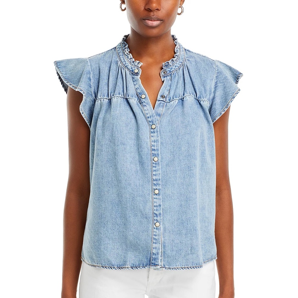 NWOT Rails Ruthie Flutter Sleeve Chambray Snap Top - Picture 6 of 6